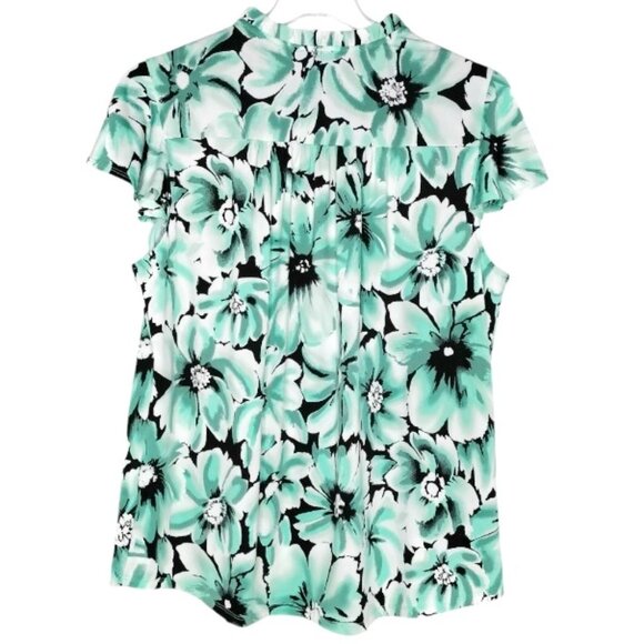 Cocomo Plus Size 1X Black & Mint Floral Print Pintuck Short Flutter Sleeve Top - Picture 2 of 6